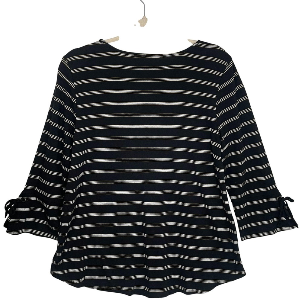 J.Jill‎ Large Black Stripe Pima Cotton Modern Classic Minimalist Top - Picture 2 of 10